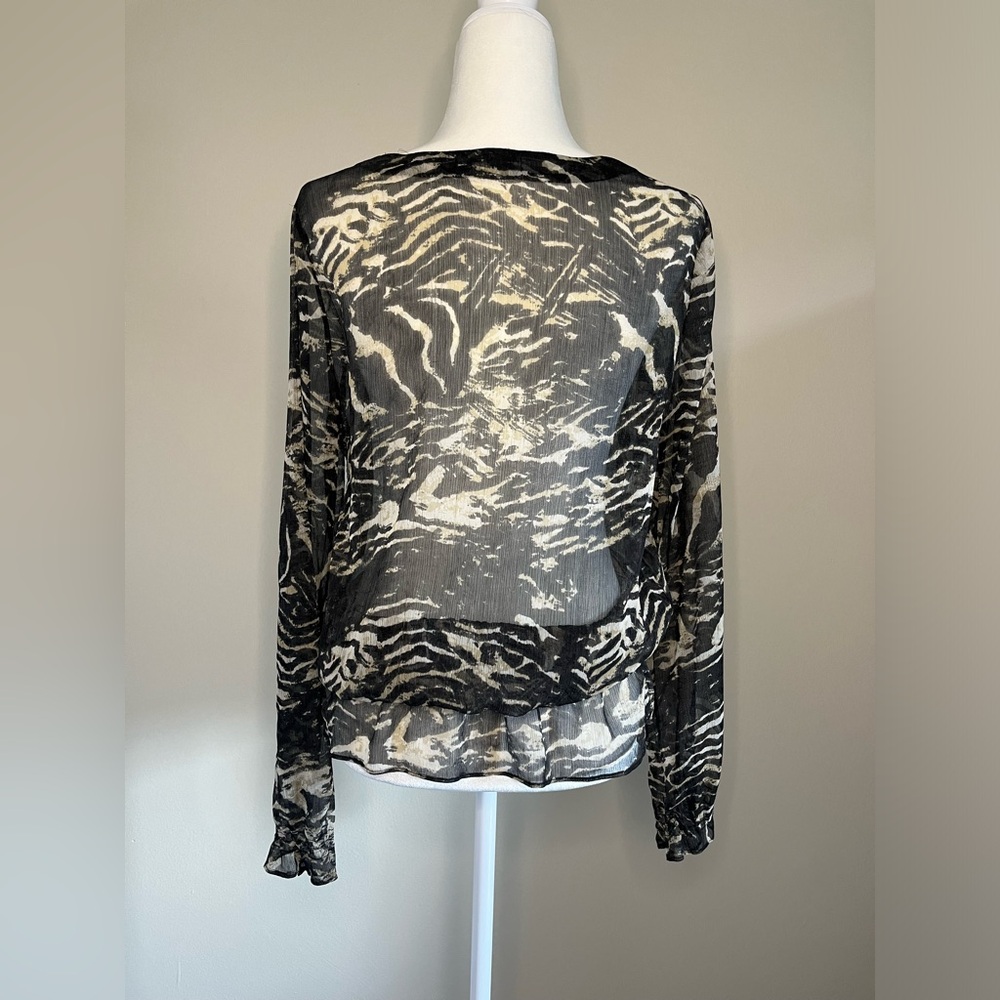 Cache Sheer Grey And Black Beaded Blouse - image 7